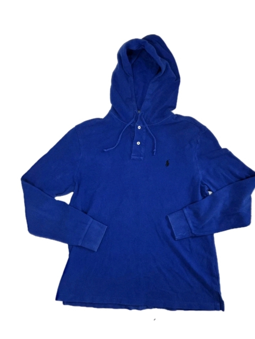 Polo Ralph Lauren Vintage Mens Hooded Long Sleeve Shirt Size L Blue Pony Logo
